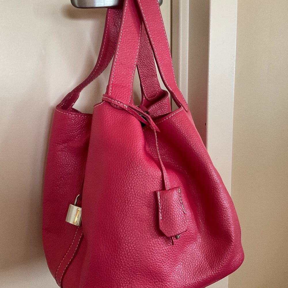 Unbrand leather bucket pink dual handle bag